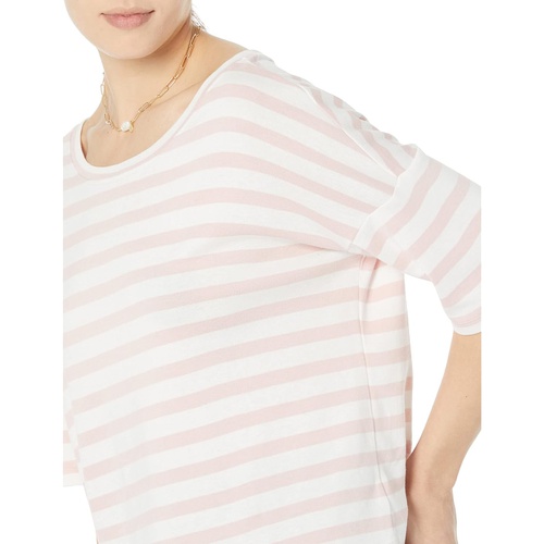  Three Dots Boat Neck Short Sleeve Stripe Tee