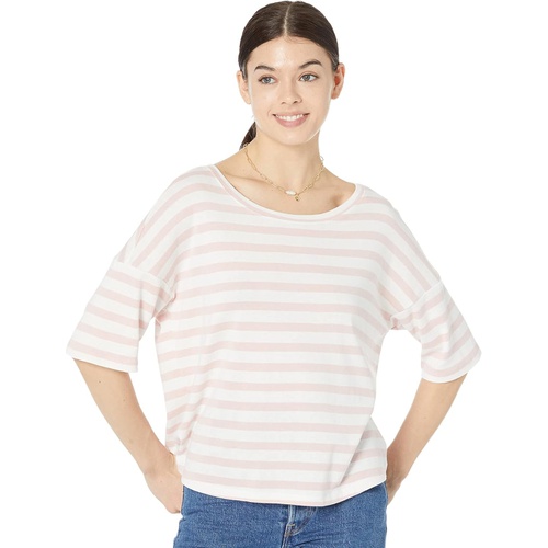  Three Dots Boat Neck Short Sleeve Stripe Tee