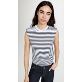Tibi Striped T-Shirt Padded Shoulder Sleeveless Top