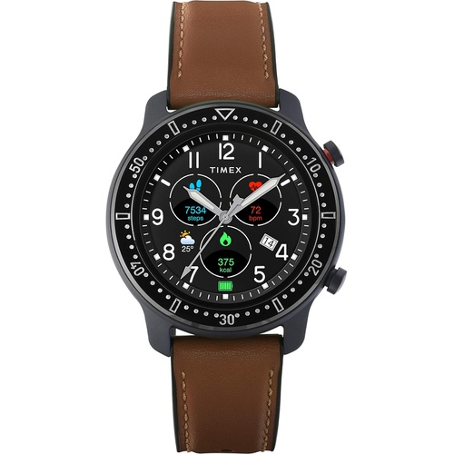  Timex Metropolitan R AMOLED Smartwatch with GPS & Heart Rate 42mm  Black with Brown Leather & Silicone Strap