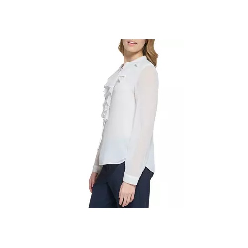 타미힐피거 Womens Long Sleeve Ruffle Solid Top