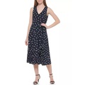 Womens Sleeveless V-Neck Dot Print Fit and Flare Dress