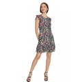Womens Floral Shift Dress with Flutter Sleeves and Hem
