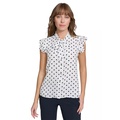 Womens Dot Ruffle Sleeve Bow Blouse