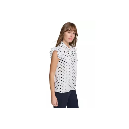 타미힐피거 Womens Dot Ruffle Sleeve Bow Blouse