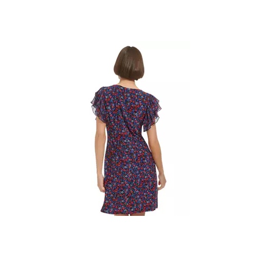 타미힐피거 Womens Flutter Sleeve Floral Jersey A-Line Dress