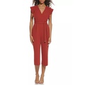 Womens Flutter Sleeve V-Neck Belted Solid Jumpsuit