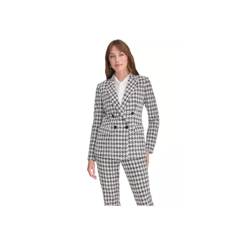 타미힐피거 Womens Houndstooth Knit Double Breasted Blazer