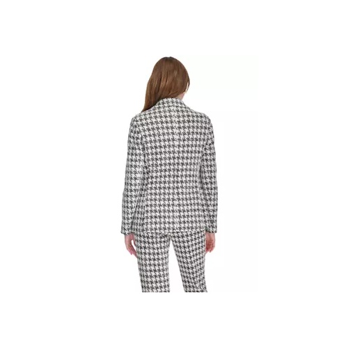 타미힐피거 Womens Houndstooth Knit Double Breasted Blazer