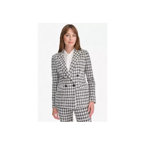 타미힐피거 Womens Houndstooth Knit Double Breasted Blazer