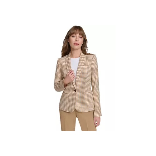 타미힐피거 Womens One Button Houndstooth Blazer