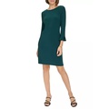 Womens 3/4 Sleeve Pleat Cuff Jersey Shift Dress