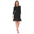 Womens 3/4 Sleeve Jersey Shift Dress with Chiffon Ruffle Hem