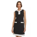 Womens Sleeveless V-Neck Solid Crepe Sheath Dress