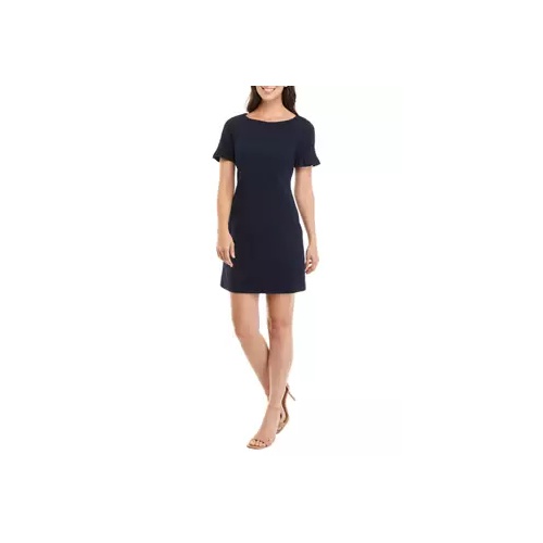 타미힐피거 Womens Ruffle Sleeve Solid Scuba Crepe Shift Dress