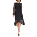 Womens Long Sleeve Self Tie Flounce Hem Midi Dress