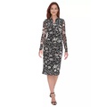 Womens Long Sleeve Side Ruched Floral Mesh Shirtdress