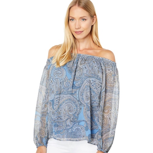 타미힐피거 Tommy Hilfiger Long Sleeve Off-the-Shoulder Paisley Top