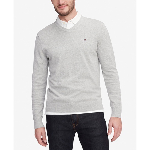 타미힐피거 Mens Essential Solid V-Neck Sweater