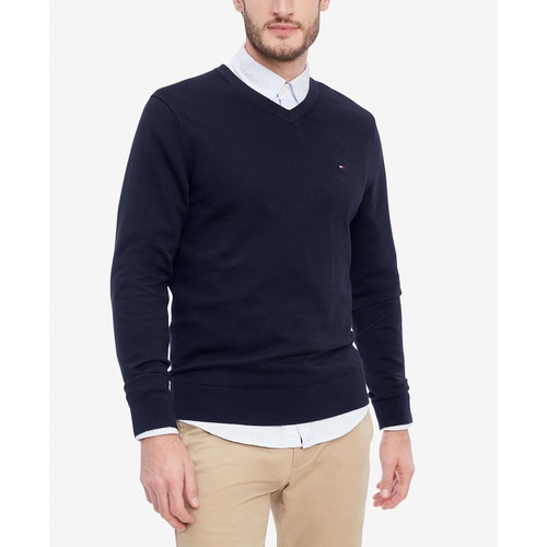 타미힐피거 Mens Essential Solid V-Neck Sweater