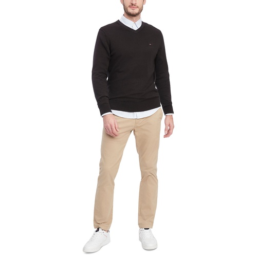 타미힐피거 Mens Essential Solid V-Neck Sweater