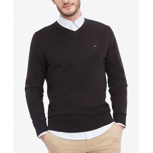 타미힐피거 Mens Essential Solid V-Neck Sweater