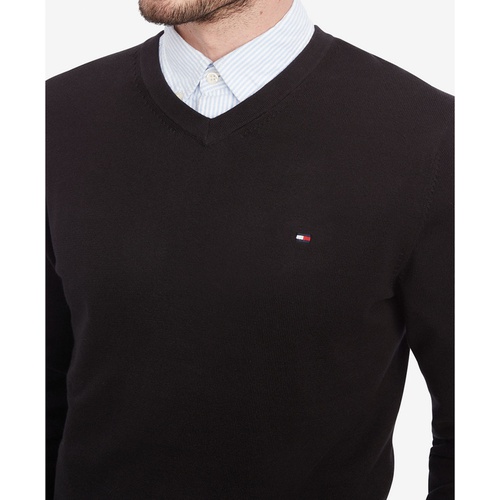 타미힐피거 Mens Essential Solid V-Neck Sweater