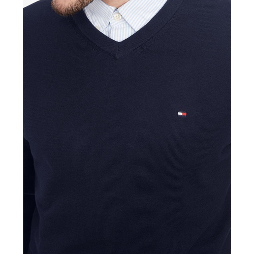 타미힐피거 Mens Essential Solid V-Neck Sweater