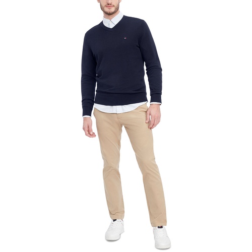 타미힐피거 Mens Essential Solid V-Neck Sweater