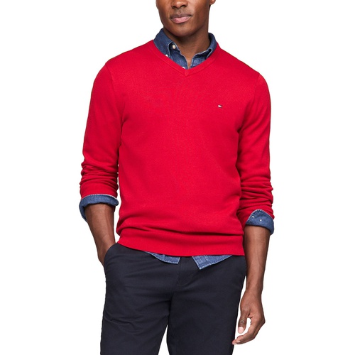 타미힐피거 Mens Essential Solid V-Neck Sweater