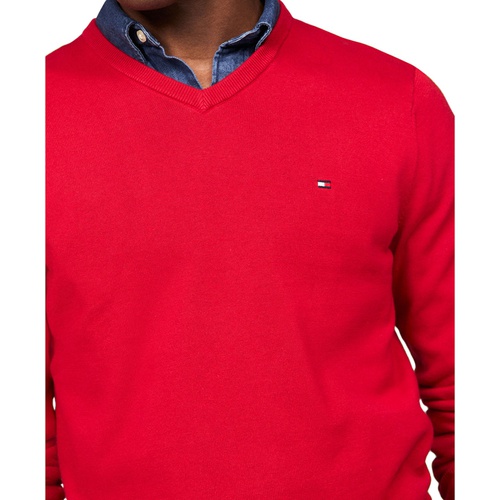 타미힐피거 Mens Essential Solid V-Neck Sweater