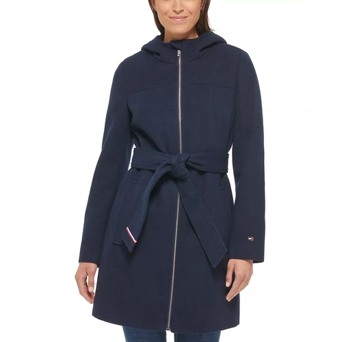 타미힐피거 Womens Belted Hooded Coat