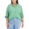 Plus Size Cotton Printed Utility Shirt