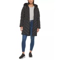 Womens Faux-Fur-Trim Hooded Puffer Coat