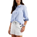 Womens Cotton Pinstripe Button-Down Shirt