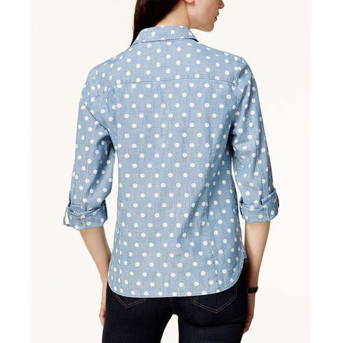 타미힐피거 Womens Cotton Printed Roll-Tab Utility Shirt