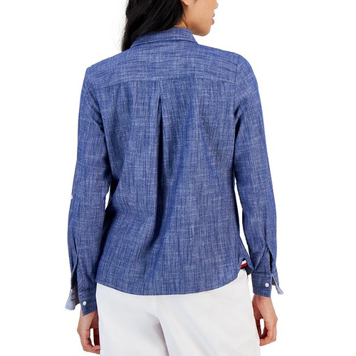 타미힐피거 Womens Half-Zip Roll-Tab Shirt