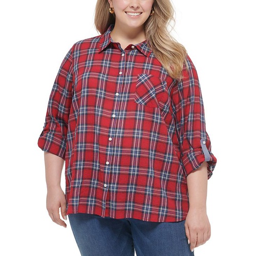 타미힐피거 Plus Size Plaid Utility Shirt