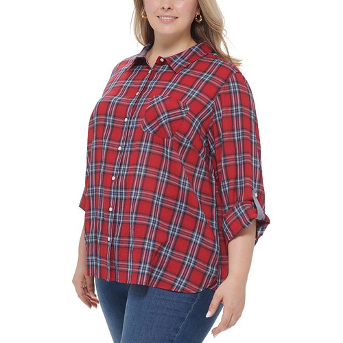 타미힐피거 Plus Size Plaid Utility Shirt