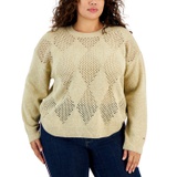 Plus Size Metallic Open-Stitch Argyle Sweater