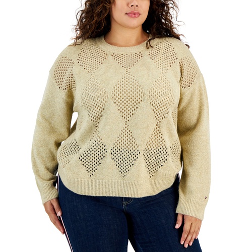 타미힐피거 Plus Size Metallic Open-Stitch Argyle Sweater