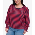 Plus Size Striped Smocked-Cuff Top