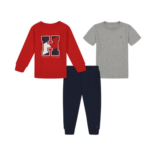 타미힐피거 Baby Boys Basic T-shirt Fleece Monogram Crewneck and Joggers 3 Piece Set