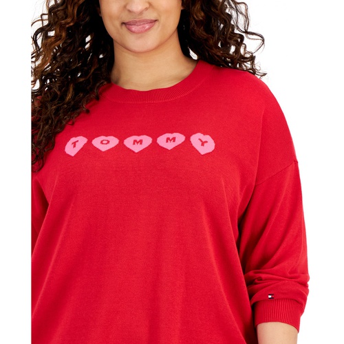 타미힐피거 Plus Size Long-Sleeve Heart Sweater