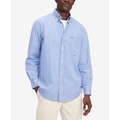 Mens Classic Fit Long-Sleeve Button-Down Striped Poplin Shirt