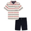 Toddler Boys Prewashed Multi Stripe Short Sleeve Shirt and Twill Shorts 2 Piece Set