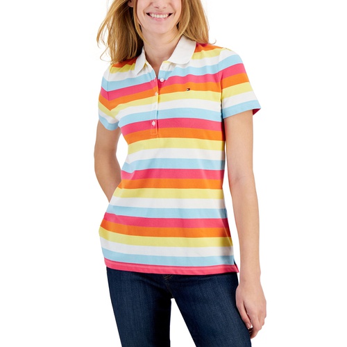 타미힐피거 Womens Cotton Colorful Stripes Polo Shirt