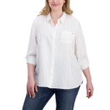 Plus Size Cotton Striped Utility Shirt