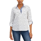 Womens Polka-Dot Cotton Popover Top