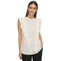 Womens Crewneck Ruffle-Trim Top